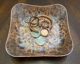 Copper Bowl, Hand Hammered, Decorative Centerpiece, Patina Finish