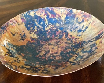 Copper Bowl, Hand Hammered, Decorative Centerpiece, Patina Finish