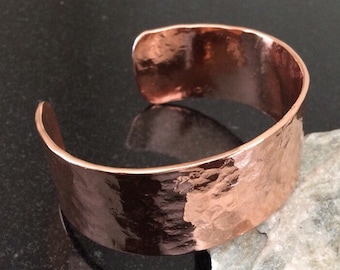 Copper Cuff Bracelet - Adjustable, Hammered 16 Gauge Copper, Shiny, 1 Inch (2.54 cm) Wide, 7th Anniversary Gift - Handcrafted by JW