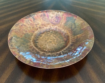 Copper Bowl, Hand Hammered, Decorative Centerpiece, Patina Finish