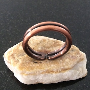 Copper Ring - Adjustable, 10 Gauge Copper Wire, Patina, 3/16 Inch (4.76 mm) Wide Double Band - Handcrafted by JW