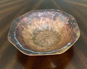 Copper Bowl, Hand Hammered, Decorative Centerpiece, Patina Finish