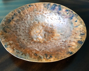 Copper Bowl, Hand Hammered, Decorative Centerpiece, Patina Finish