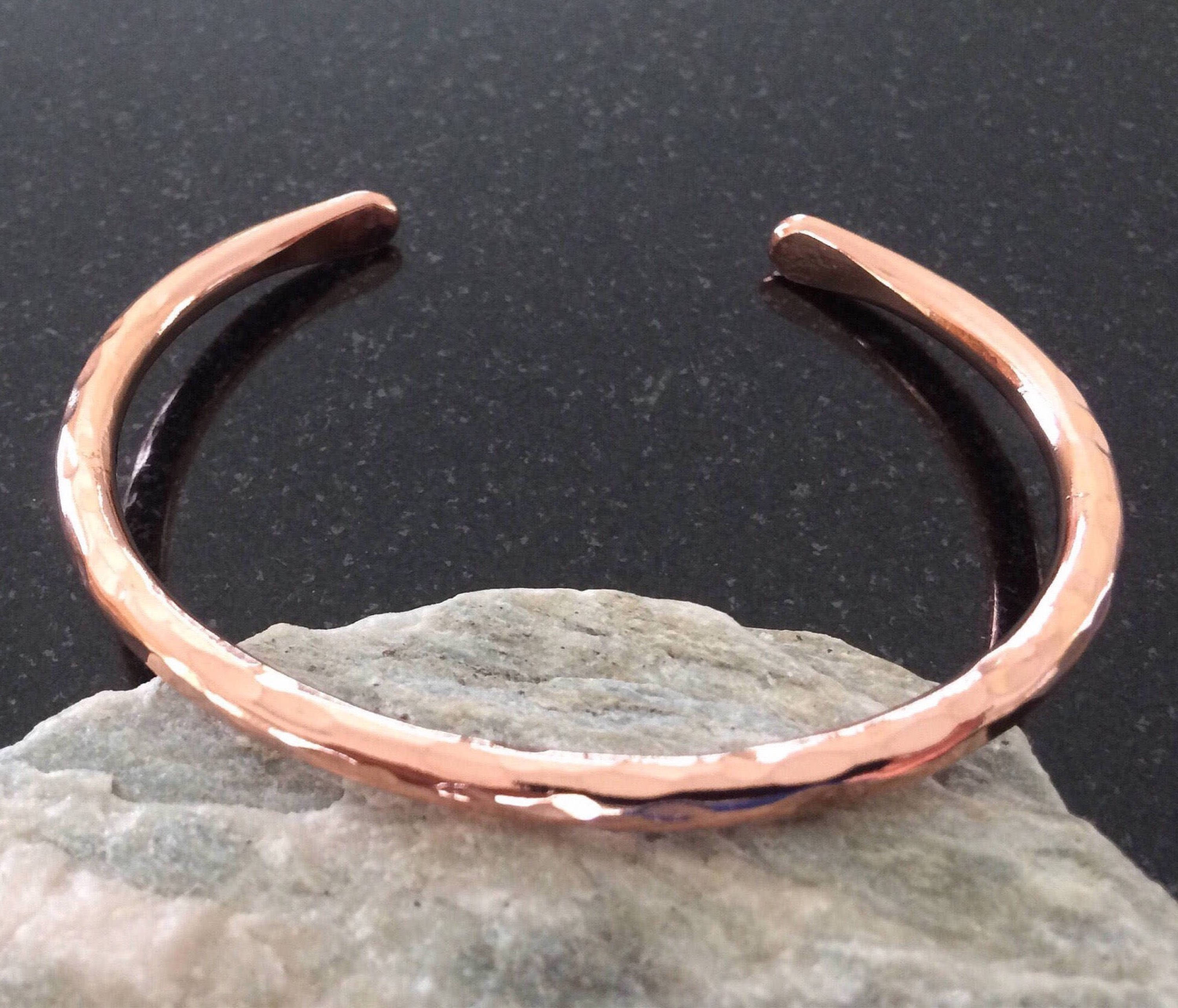 Copper Bracelet - Adjustable, 6 Gauge Hammered Copper Wire, Shiny, Hammered Ends, 7th Anniversary Gift - Handcrafted by JW