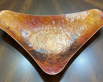 Copper Bowl, Hand Hammered, Decorative Centerpiece, Patina Finish