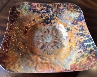 Copper Bowl, Hand Hammered, Decorative Centerpiece, Patina Finish
