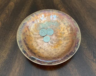 Copper Bowl, Hand Hammered, Decorative Centerpiece, Patina Finish