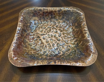 Copper Bowl, Hand Hammered, Decorative Centerpiece, Patina Finish