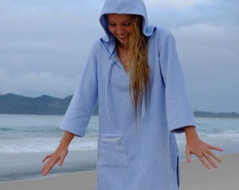 Hooded dress changing poncho in Blue