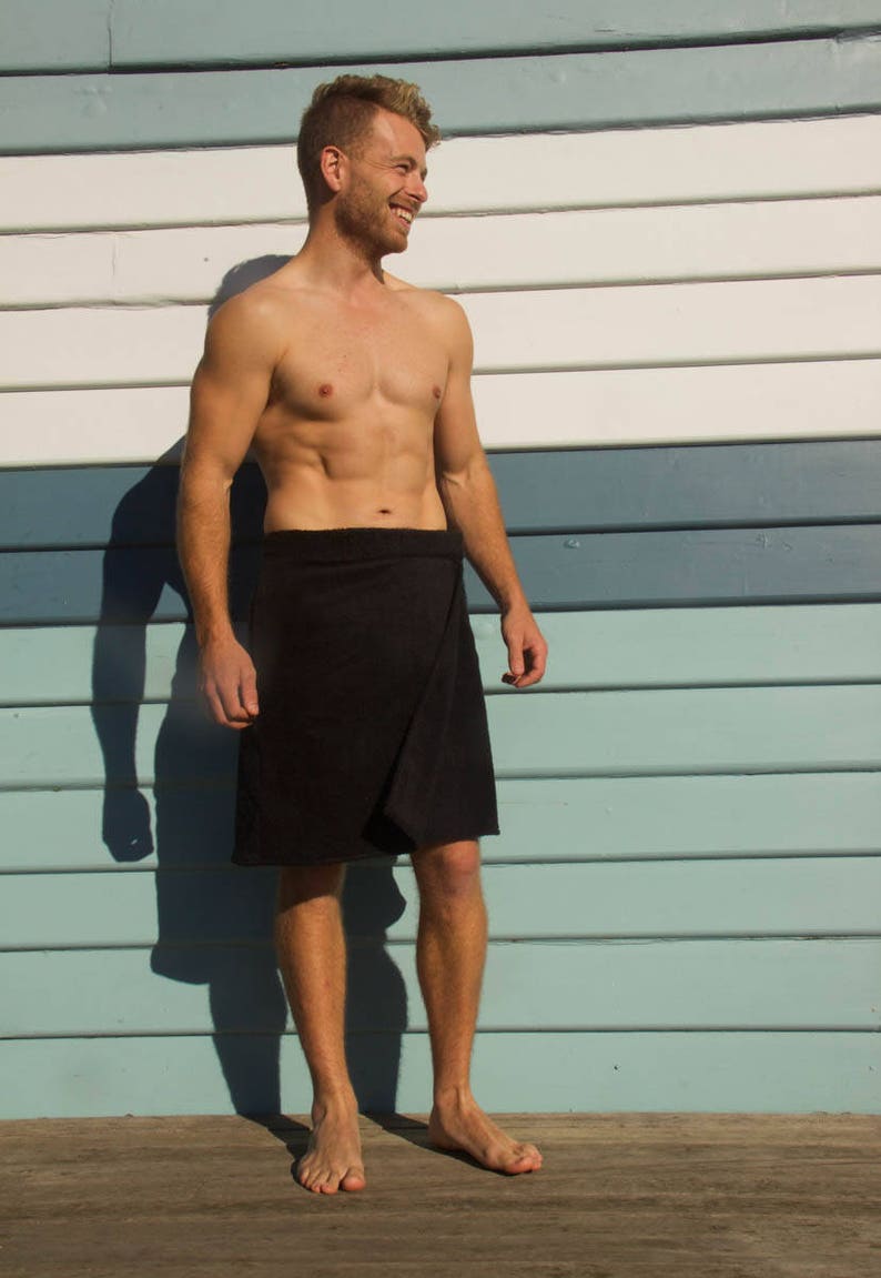 Beach Towel for him Mens Black terry Velcro fastening wrap Etsy