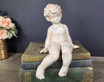 Vintage Putti Figurine Shelf Sitter-Sitting Boy Putto
