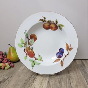 Vintage Royal Worcester Evesham Bowl: 10&quot; Porcelain Pasta Bowl with Fruit & Gold Trim