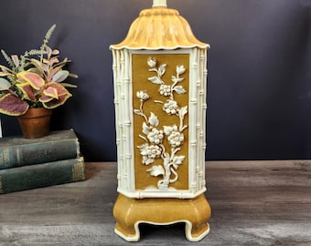Vintage Asian Style Table Lamp w/Bamboo & Cherry Flower Blossoms
