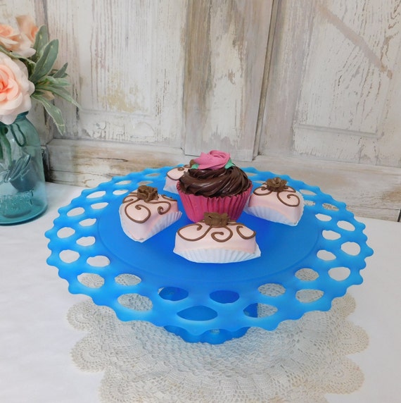 Blue glass top cake stand