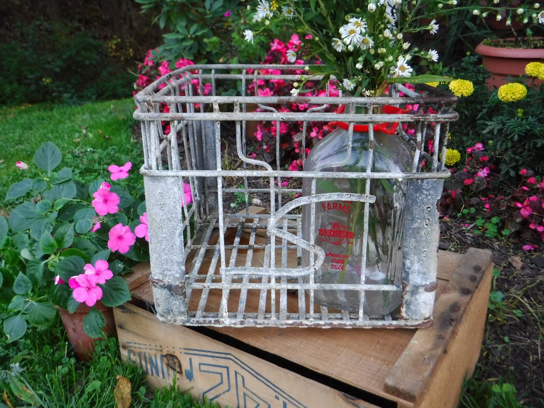 テント・タープ Vtg wire l milk crate USA 70's Vintage 1970s Galvanized Metal Wire Milk Crate (15.5