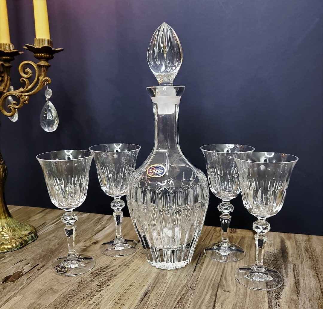 Vintage Crystal Wine Decanter W/glasses Setbohemia Lead Etsy