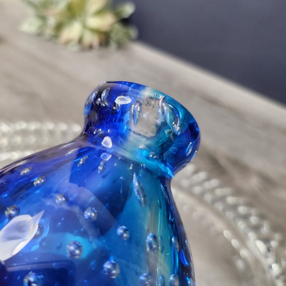 Vintage Hand Blown Perfume Bottle-Blue Murano Art… - image 8