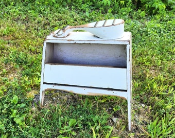 Vintage Shoeshine Box-Caddy w/Footrest Handle-Distressed Wood & Shabby Chippy Paint