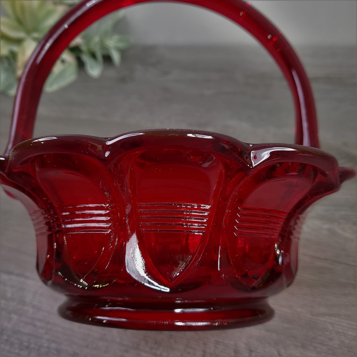 Vintage Fenton Basket in Ruby Red Barred Oval Pattern Etsy