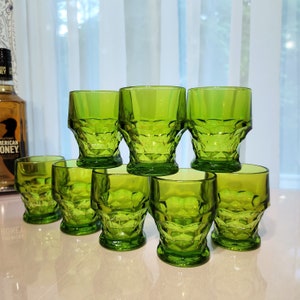 8 Vintage Juice/Low Ball Whiskey Glasses-Viking Georgian in Avocado Green 5 oz