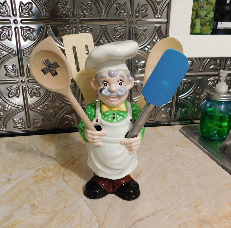 chef kitchen utensil holder-vintage kitchen decor-ceramic | etsy