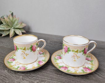 Two Vintage Collingwoods Demitasse Cup and Saucer Sets w/ Pink Roses & Gold Trim