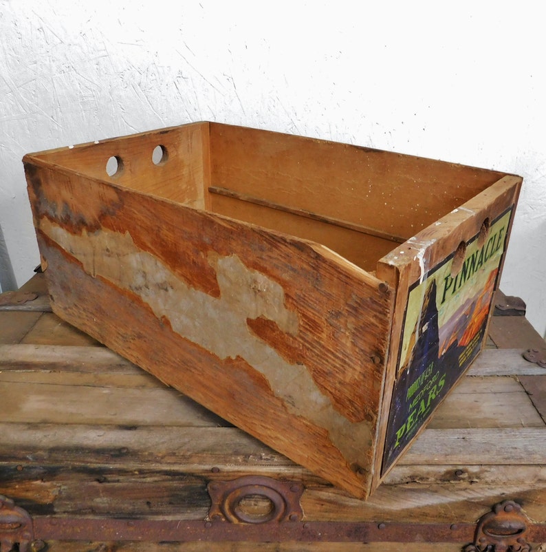 Vintage Wood Fruit CrateWooden Pear BoxRustic Wood Produce Etsy