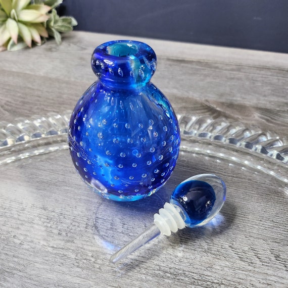 Vintage Hand Blown Perfume Bottle-Blue Murano Art… - image 4