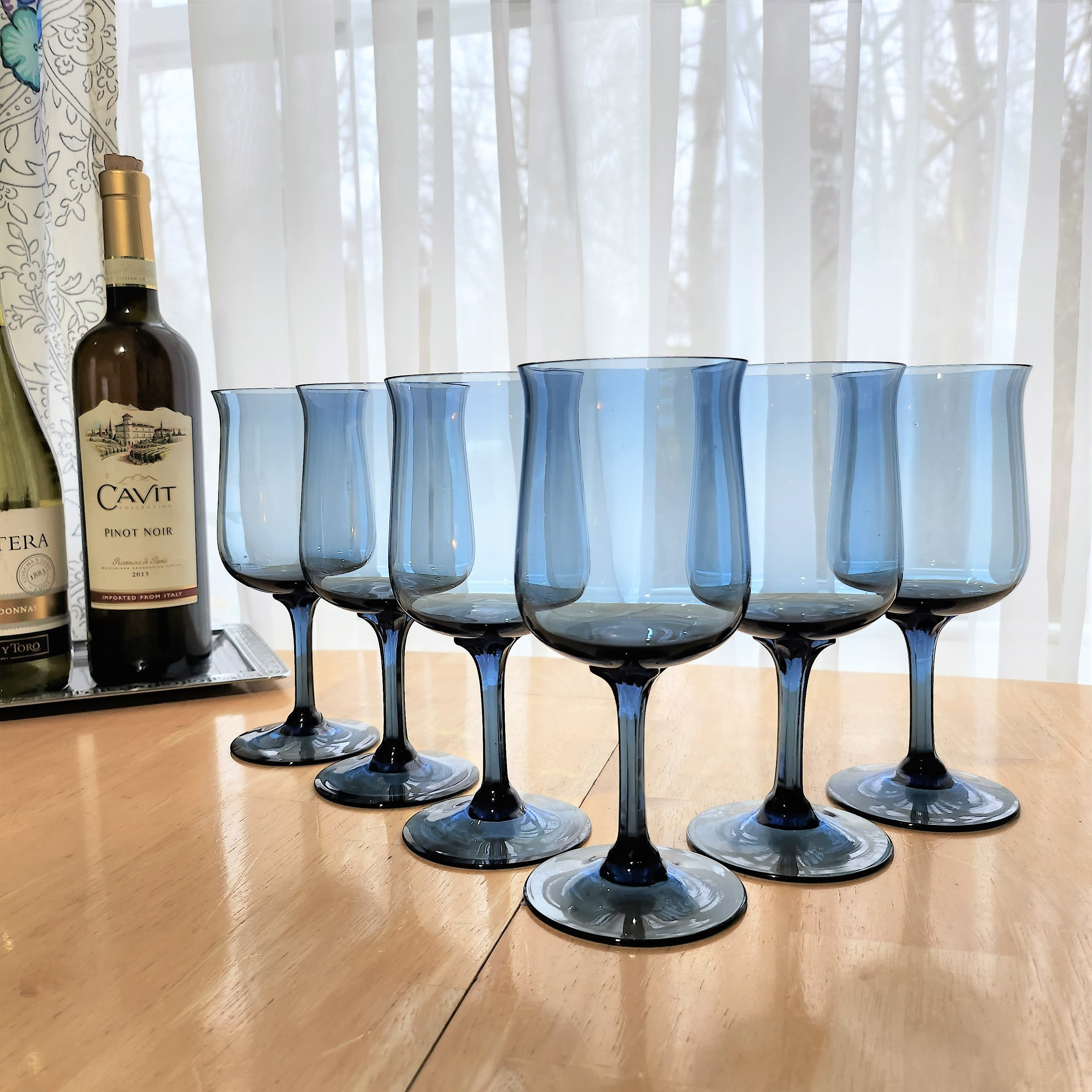 1970's Art Deco Lenox Castle Garden Wine Etch Optic Floral Glass 6.75 Set  Of 4