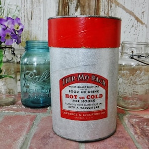 Ther-Mo-Pack Hot & Cold Quart Jar Insulated Bottle/Retro Kitchen Decor/Lawrence and Lockwood 40s Vintage Picnic Cooler Vacuum Jar