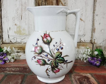 Antique Willets Ironstone Water Pitcher-Vintage Farmhouse Decor-Large Gallon Size Wash Jug