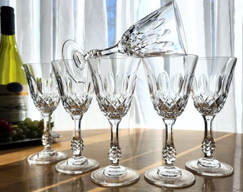 6 Vintage Cut Crystal Wine Glasses-RCR Liner Medici Pattern 4 oz