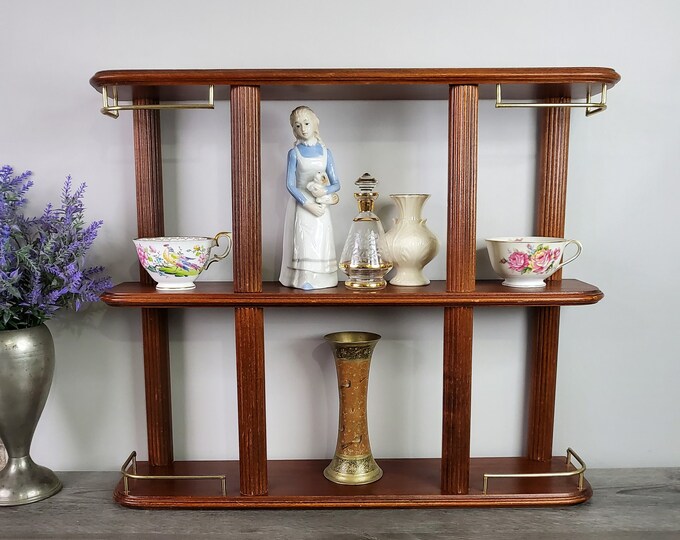 Vintage Wall Hanging Display Shelfwood Knick Knack Shelves With Brass