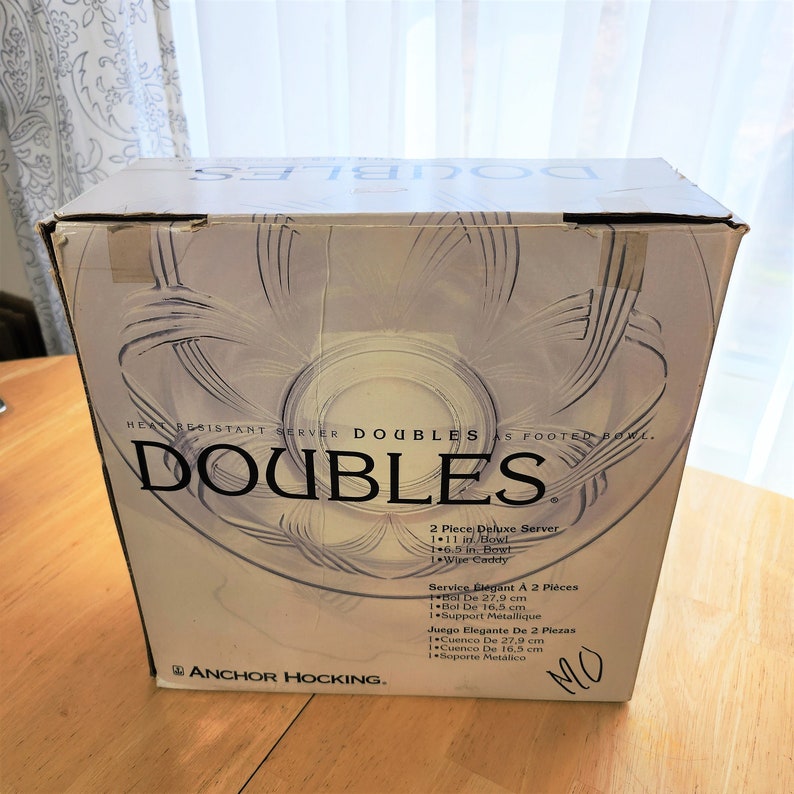 Doubles Service Box Setup 90s Anchor Hocking Doubles Chip & Dip/pedestal Bowl Clear X Pattern - Etsy