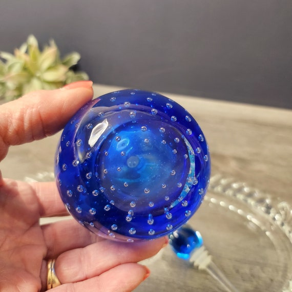 Vintage Hand Blown Perfume Bottle-Blue Murano Art… - image 9