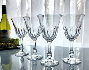4 Vintage Fostoria Kimberly Crystal Wine Glasses/Water Goblets Stem 2990