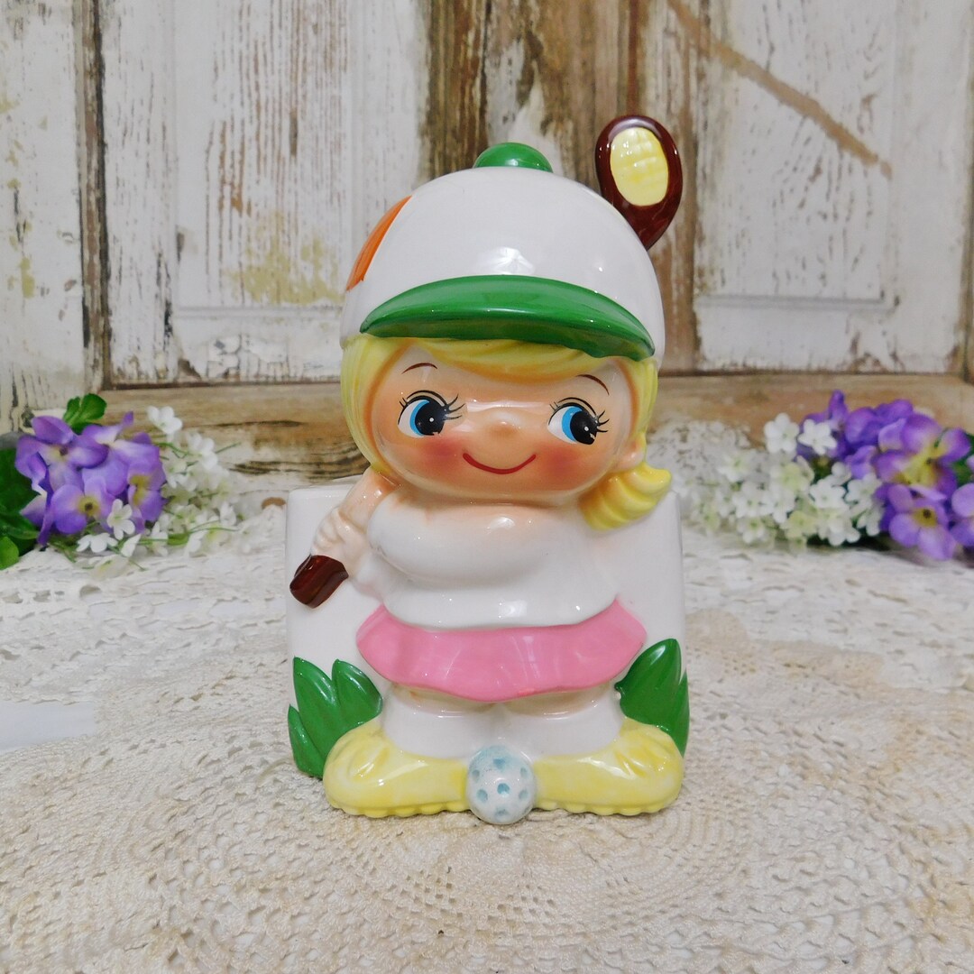 Vintage Lady Golfer Figurine Plantergift for Hermade in Japan Etsy
