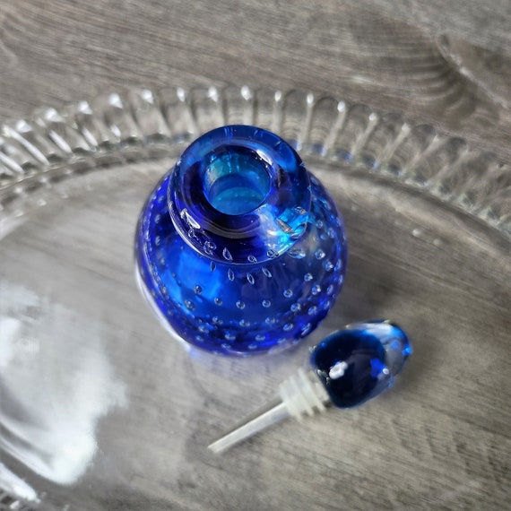 Vintage Hand Blown Perfume Bottle-Blue Murano Art… - image 5