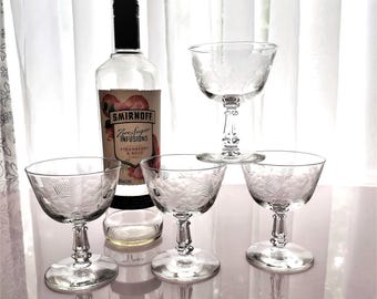 Set of 4 Libbey Crystal Garland Sherbet Cocktail Glasses-50s Mid Century Barware