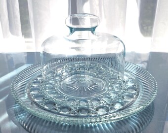 Vintage Indiana Glass Windsor Cheese & Cracker Plate w/Cloche Dome Lid in Original Box