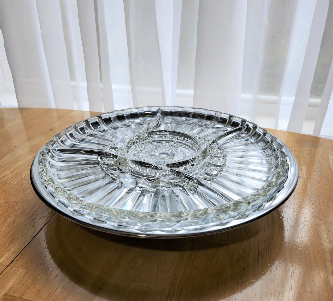 Vintage Kromex Lazy Susan Divided Relish Traychrome & Glass Serving Platter Etsy