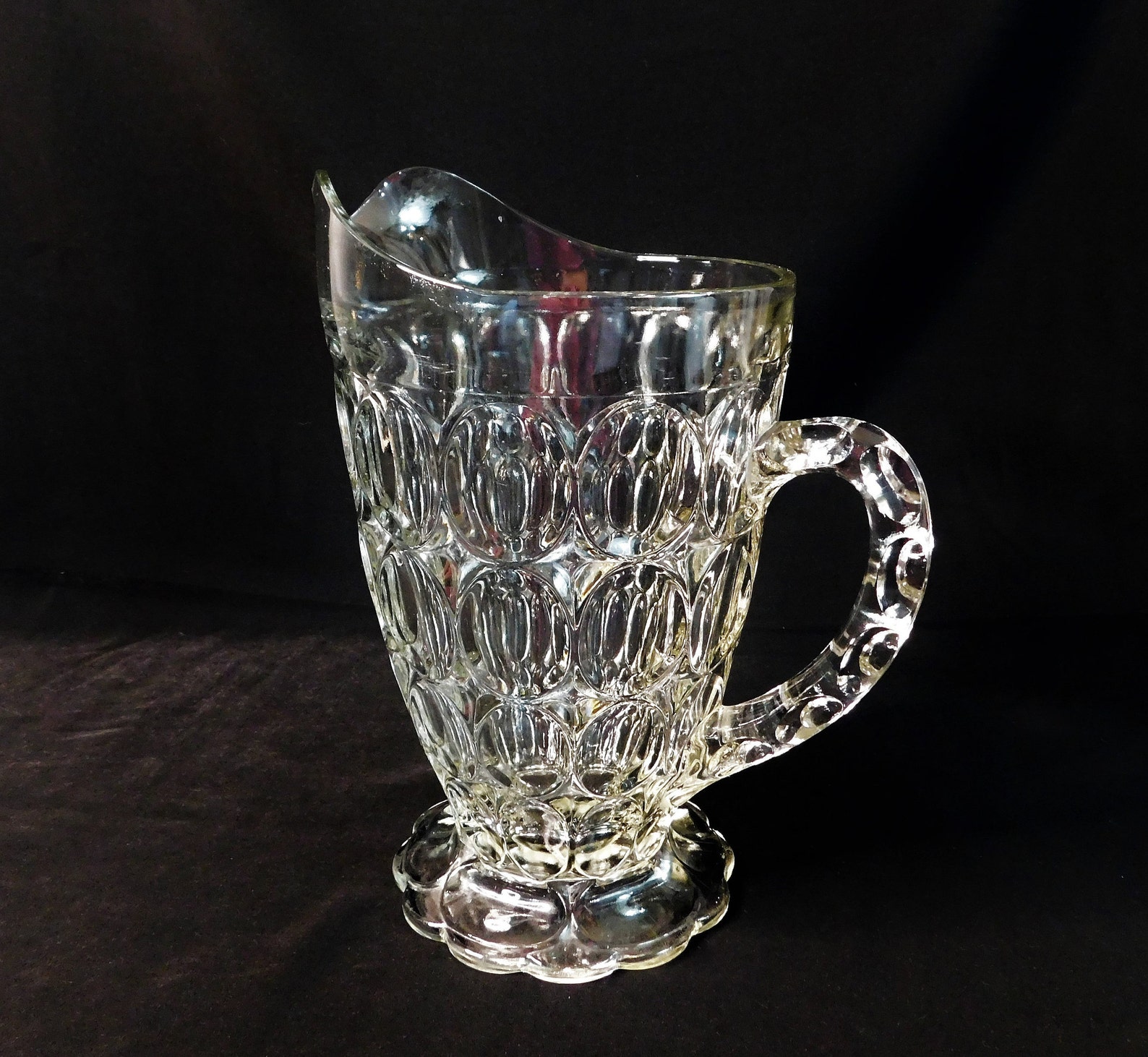 Vintage Thumbprint Pitcherheavy Clear Glass Etsy