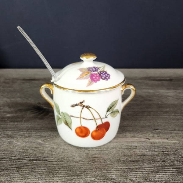 Vintage Royal Worchester Evesham Gold Marmalade Jar/Sugar Bowl w/Lid-Made in England