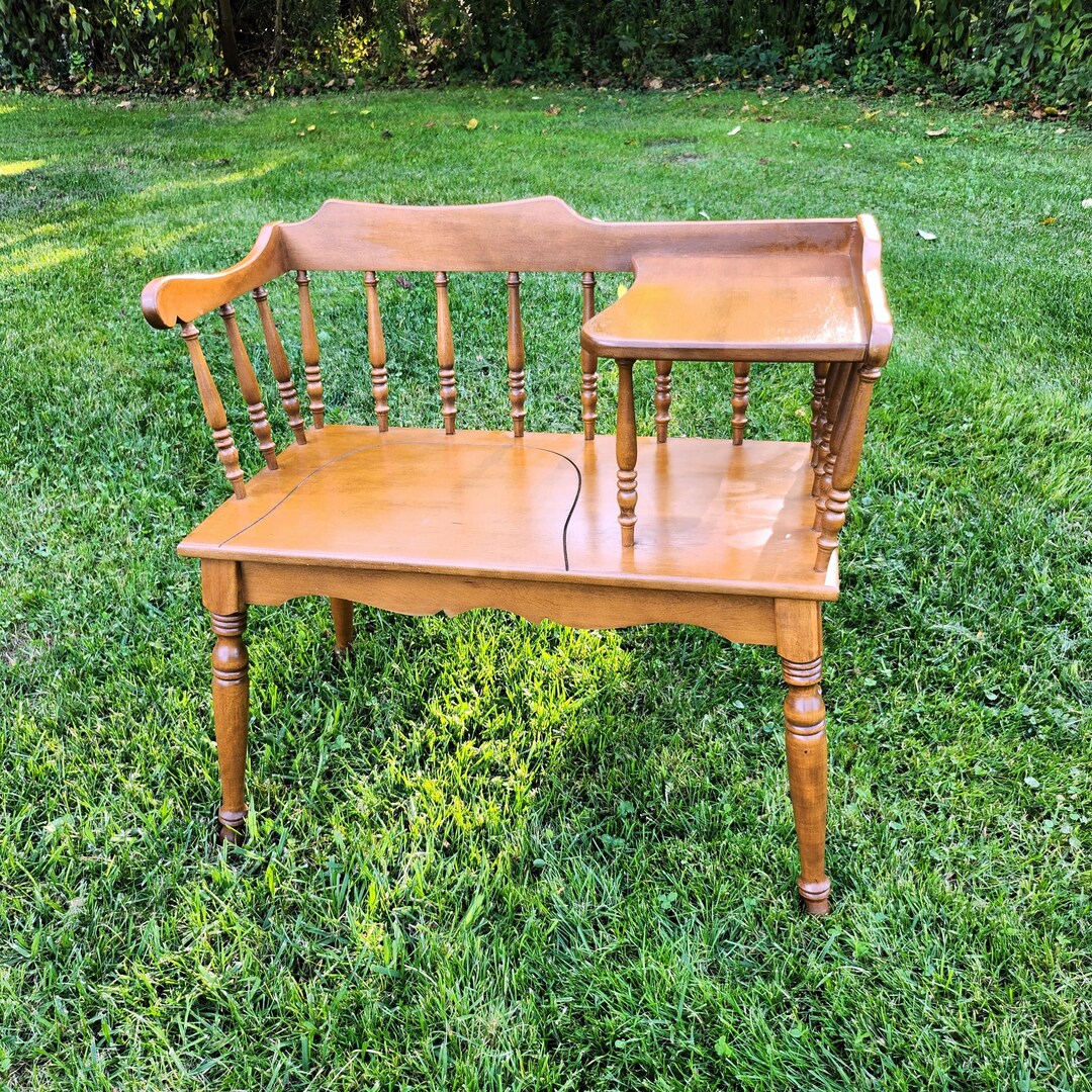 Vintage Wood Gossip Benchtelephone Table W/chair Seat Etsy