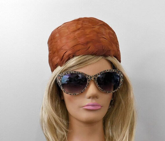 50s Feather Pillbox Hat-Vintage Pill Box Feathered