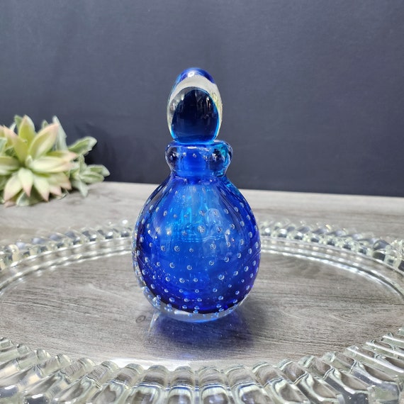 Vintage Hand Blown Perfume Bottle-Blue Murano Art… - image 2