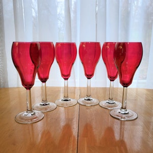 6 Vintage Tulip Cocktail Glasses W/ruby Red Flash & Clear Stems - Etsy