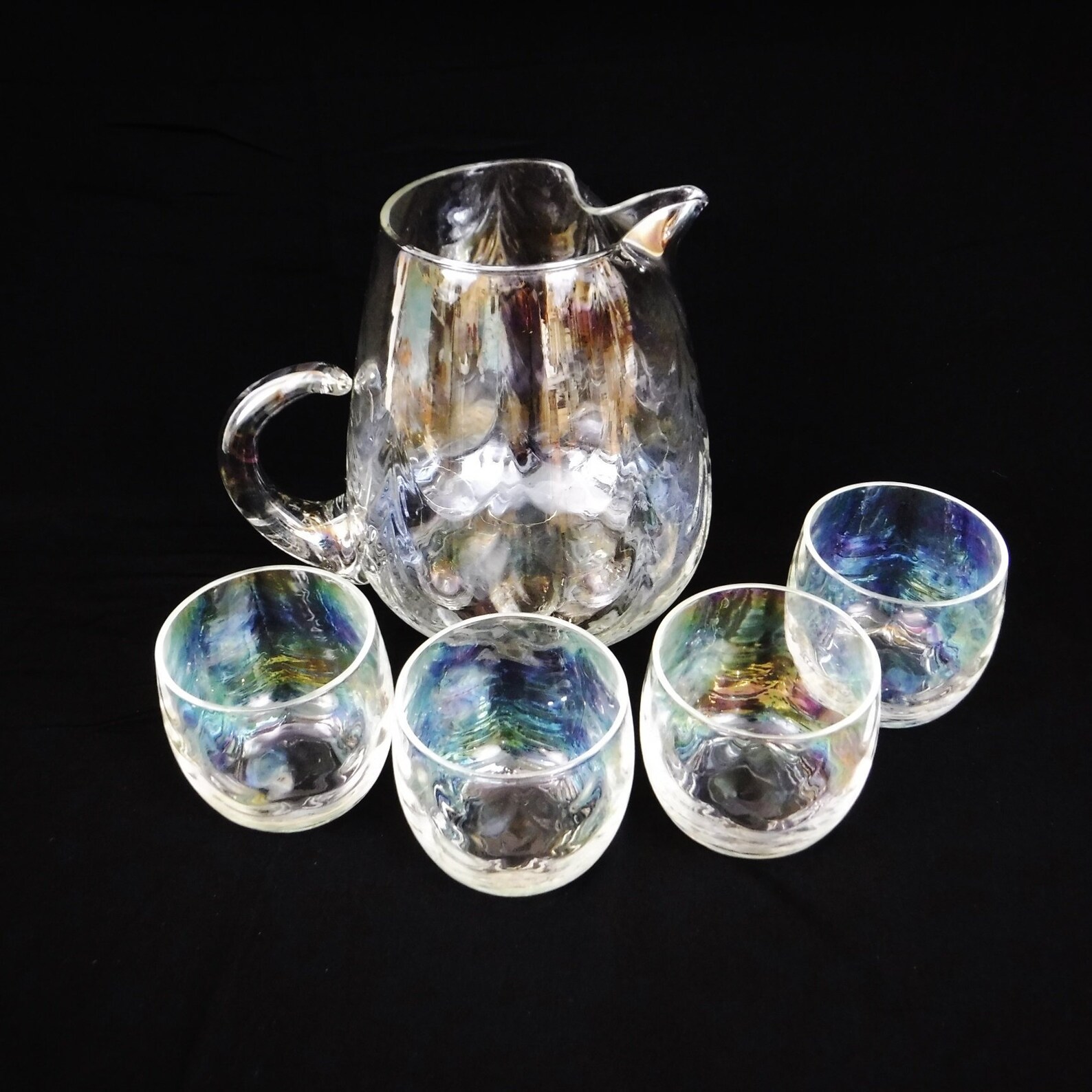 Iridescent Pitcher & Roly Poly Glass Set by West Virginia Etsy