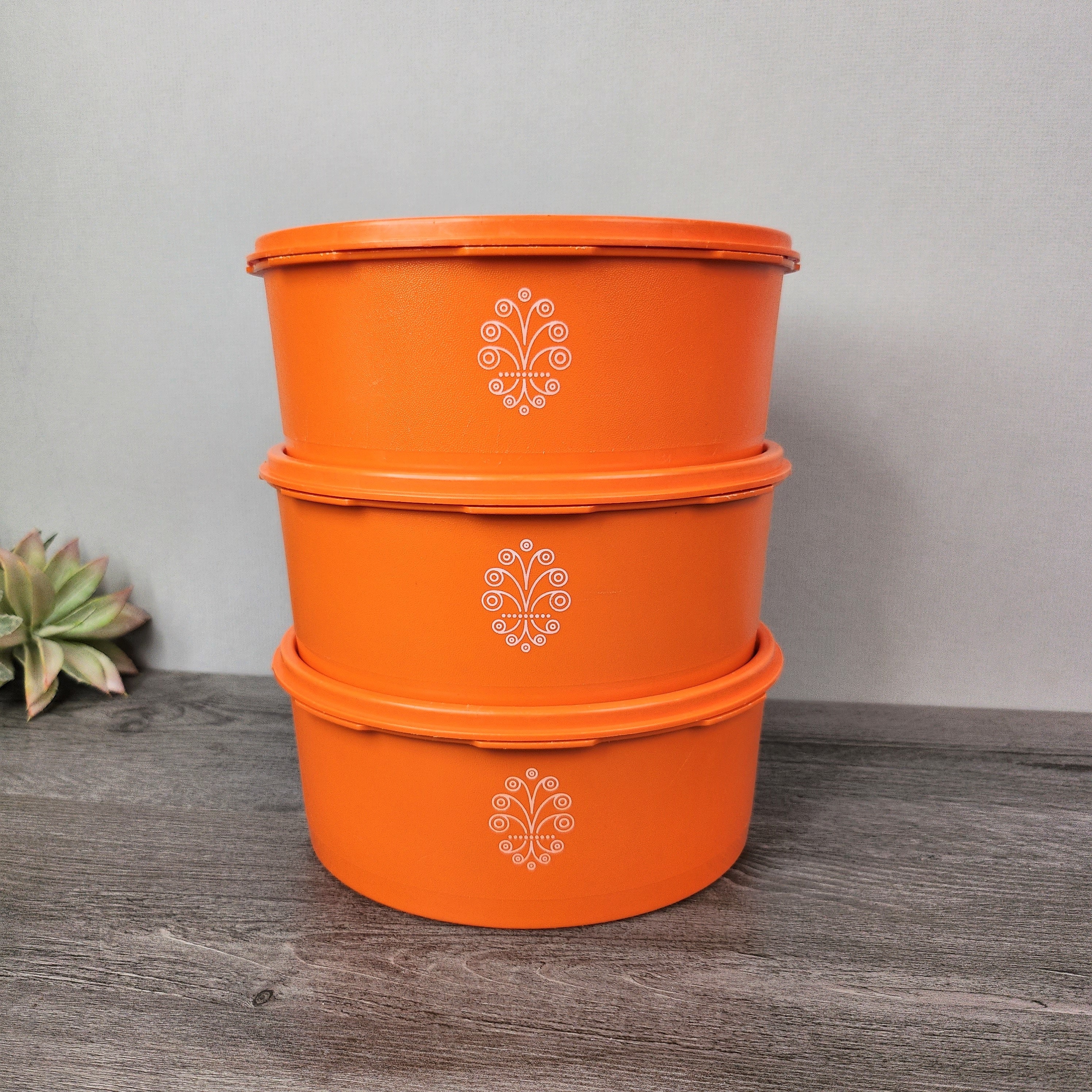 Tupperware USA Orange Servalier 3 Set Kitchen Canisters Containers