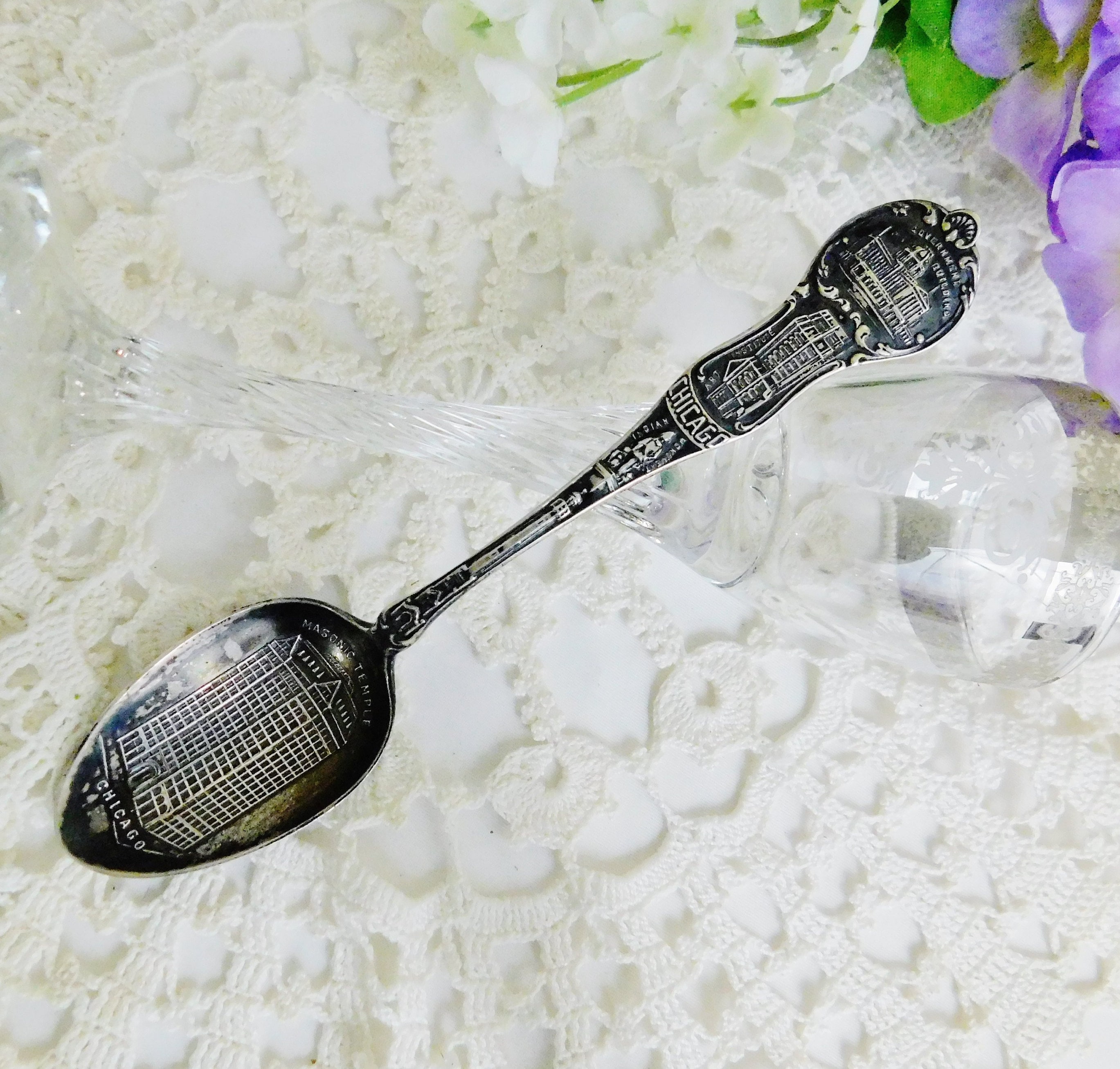 Antique Sterling Silver Chicago Souvenir Spoon by C D Peacock